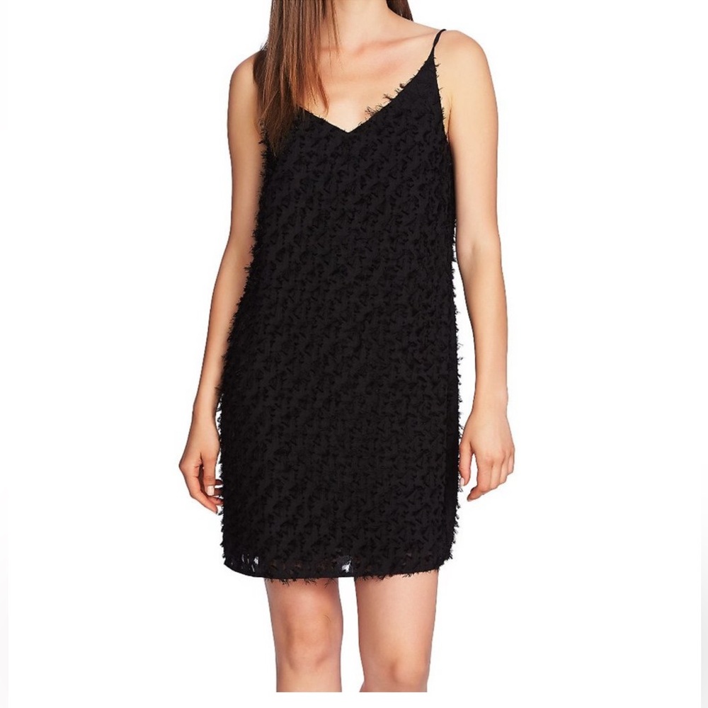NWT $119 1.State Fringe Jacquard Slipdress RICH BLACK Size L